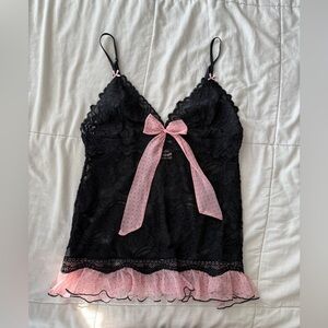 Victoria's Secret Black and Pink Lace Chemise